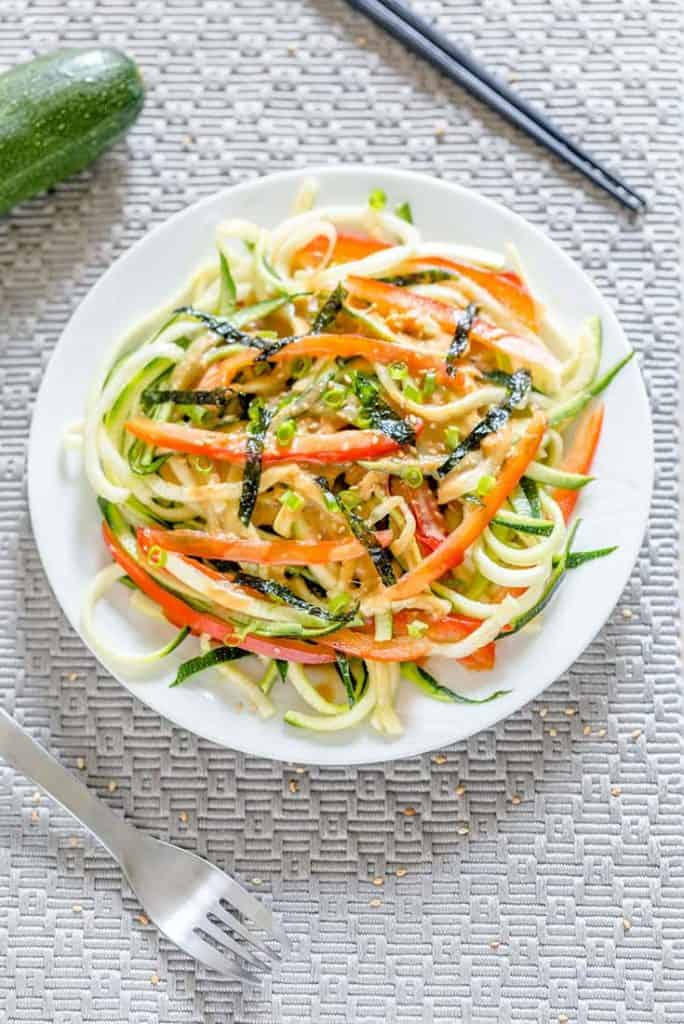 Zucchini Noodle salad with homemade miso dressing