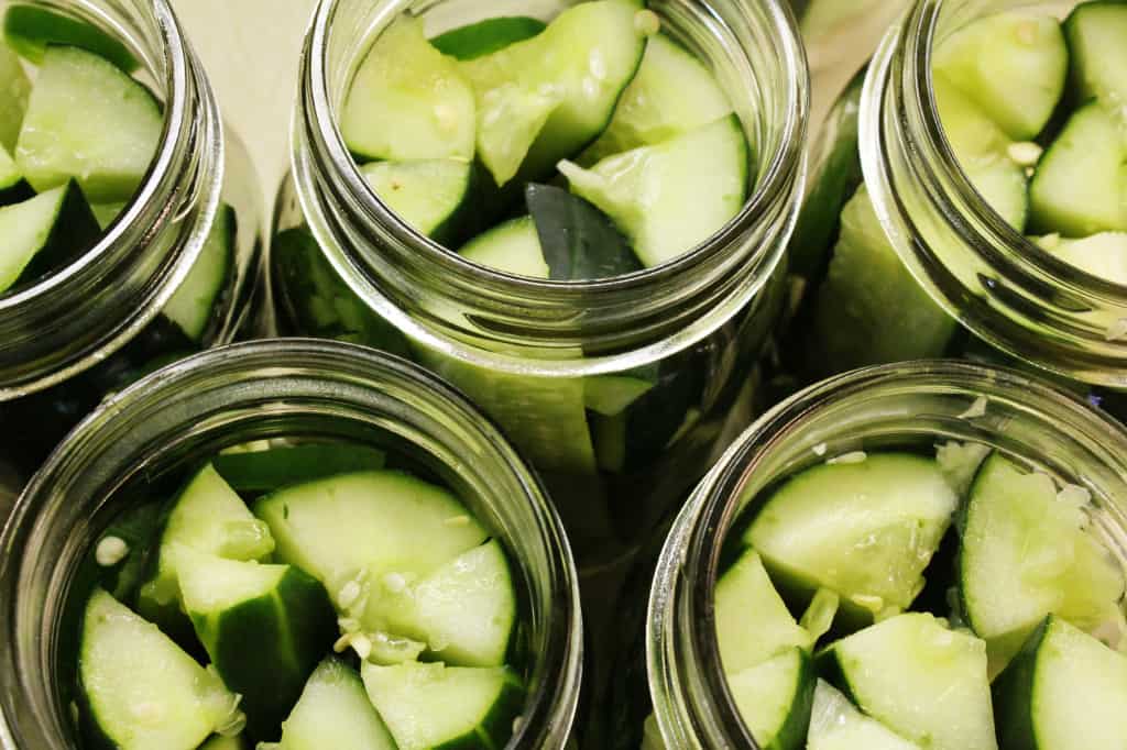 cucumbers in mason jars for pickles