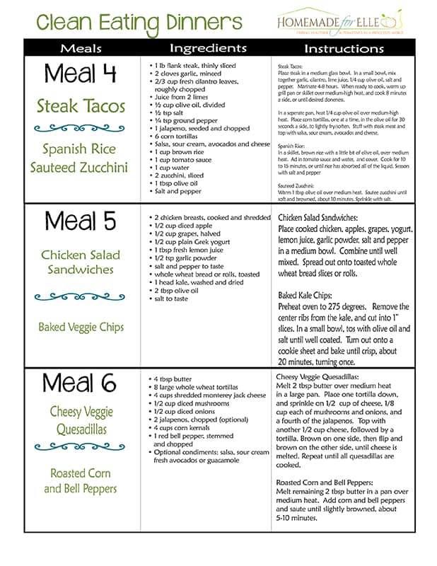 Clean Eating 7 Day Meal Plan ⋆ Homemade for Elle