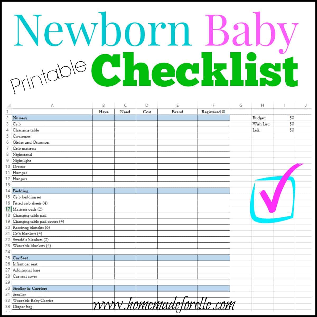 shopping list for newborn