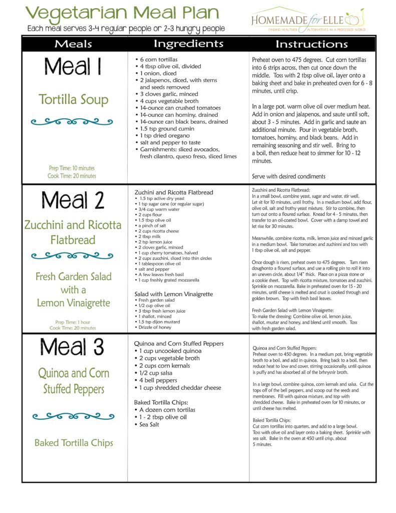 Vegetarian Weekly Meal Plan | homemadeforelle.com