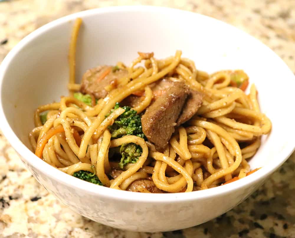 Mongolian Beef and vegetable stir-fry with fresh ramen