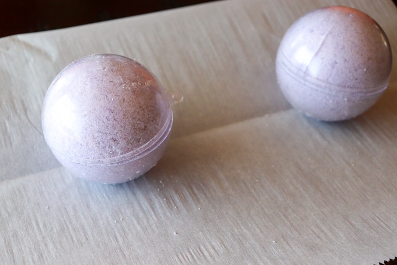 DIY lavender bath bombs drying in bath bomb mold